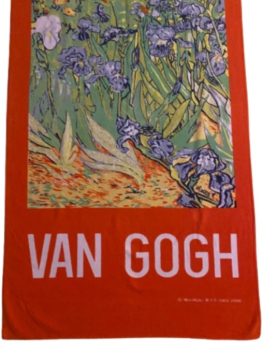 Vintage 1990 Hilasal Van Gogh Iris Design Art Beach Towel 31” x 56” Bold Orange